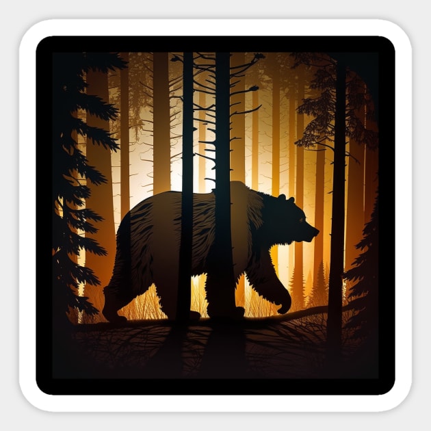 Forest with  Bear and Silhouette, Adventure Sticker by logiamerch